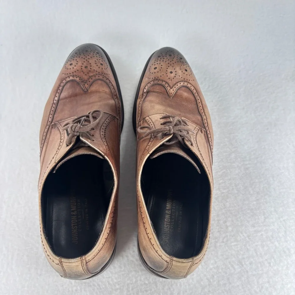 Johnston & Murphy Collection Mens 11 Ombré Brown Tan Leather Wingtip Derby ITALY